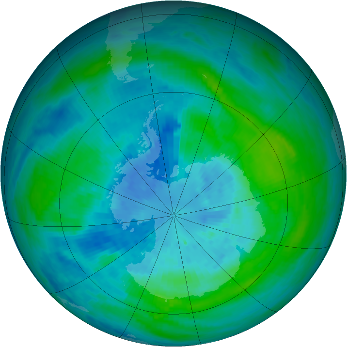 Antarctic ozone map for 23 March 1989